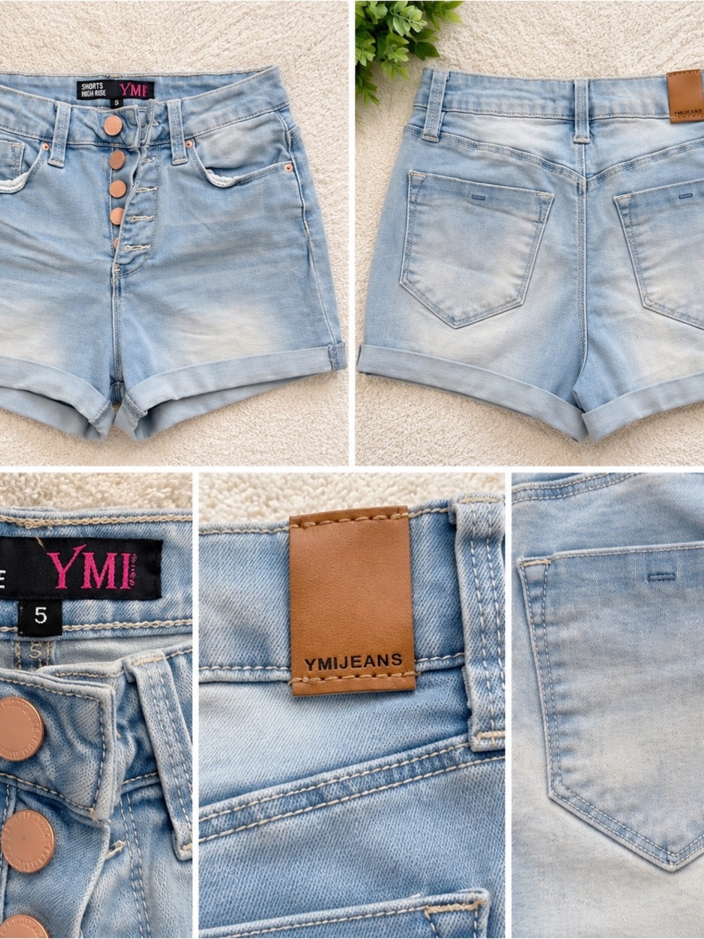 YMI Light Wash Denim Jean Shorts - Light Blue